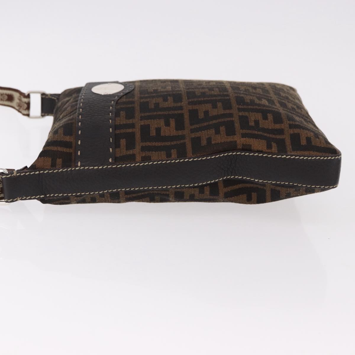 FENDI Zucca Canvas Celesia Shoulder Bag Brown Silver 8BT109 Auth SW2643V