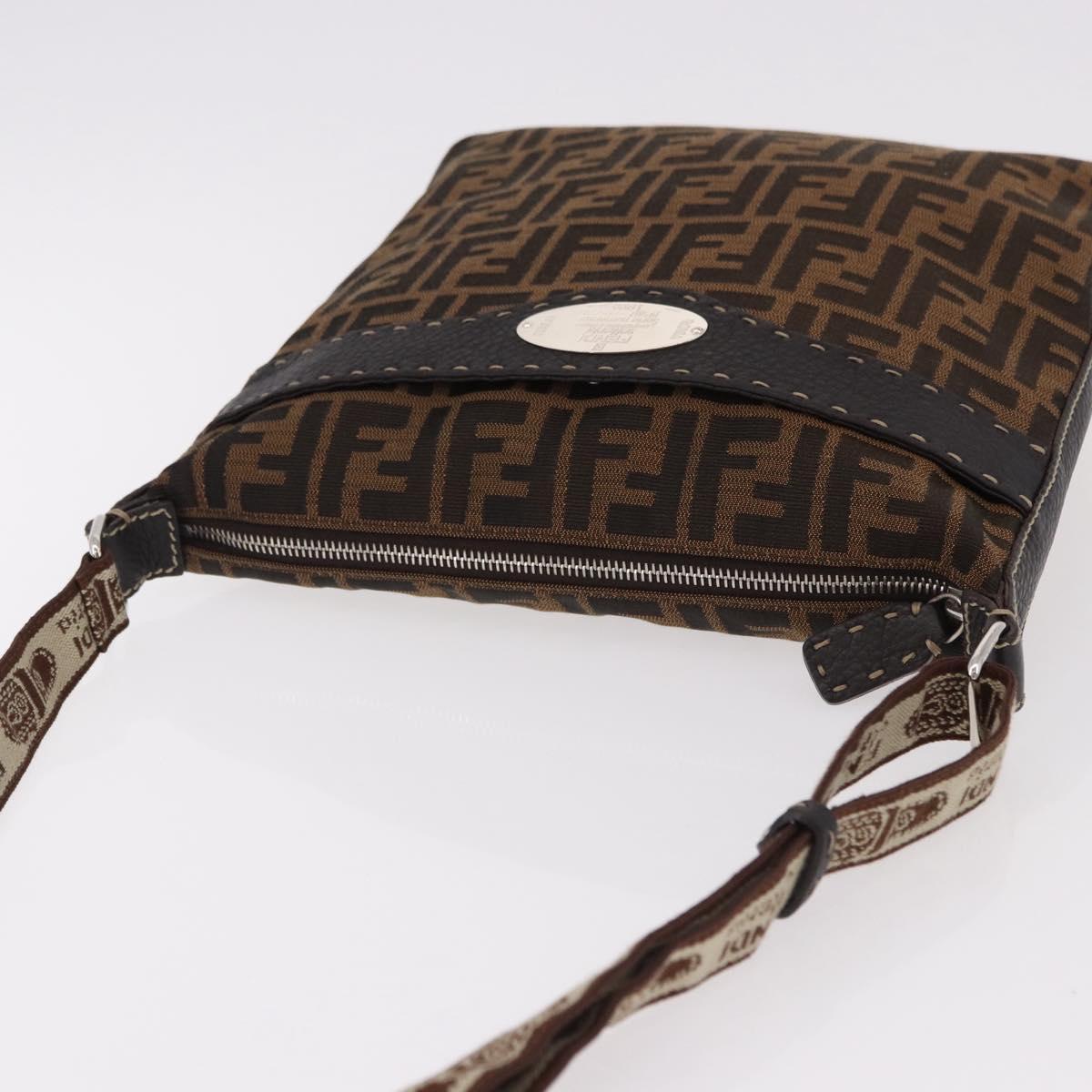 FENDI Zucca Canvas Celesia Shoulder Bag Brown Silver 8BT109 Auth SW2643V