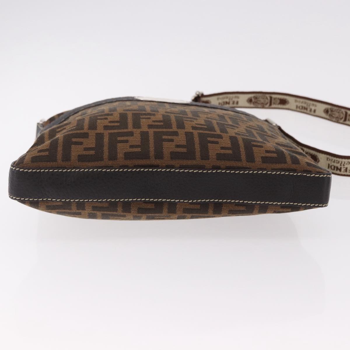 FENDI Zucca Canvas Celesia Shoulder Bag Brown Silver 8BT109 Auth SW2643V