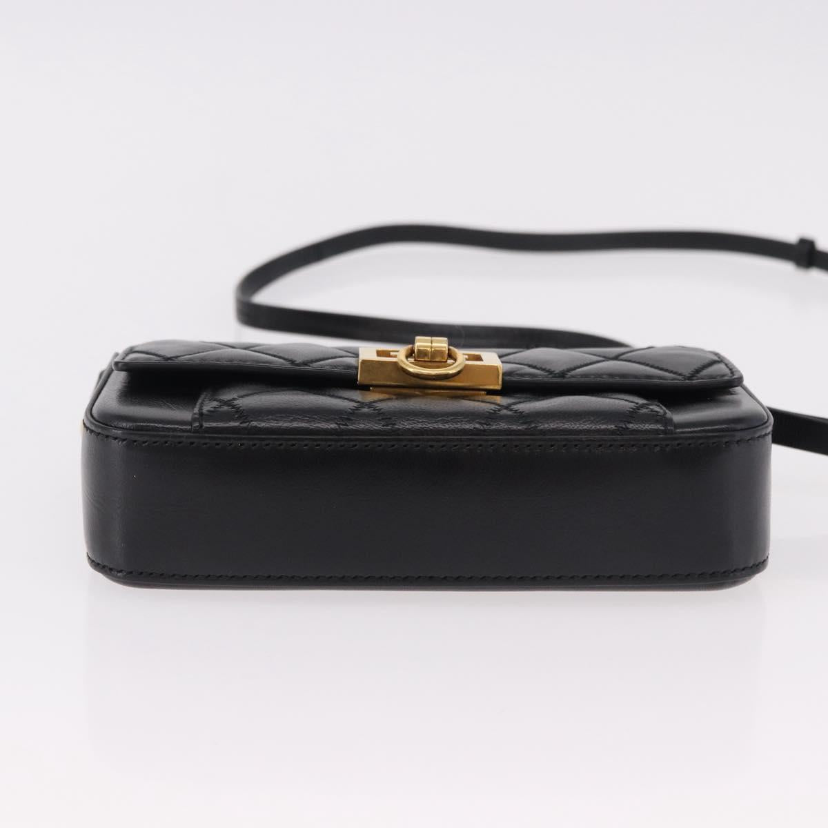 GIVENCHY Chain Shoulder Bag Leather Black Gold Auth SW2652M