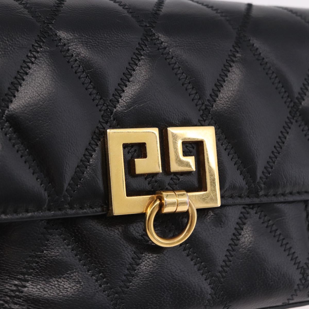 GIVENCHY Chain Shoulder Bag Leather Black Gold Auth SW2652M