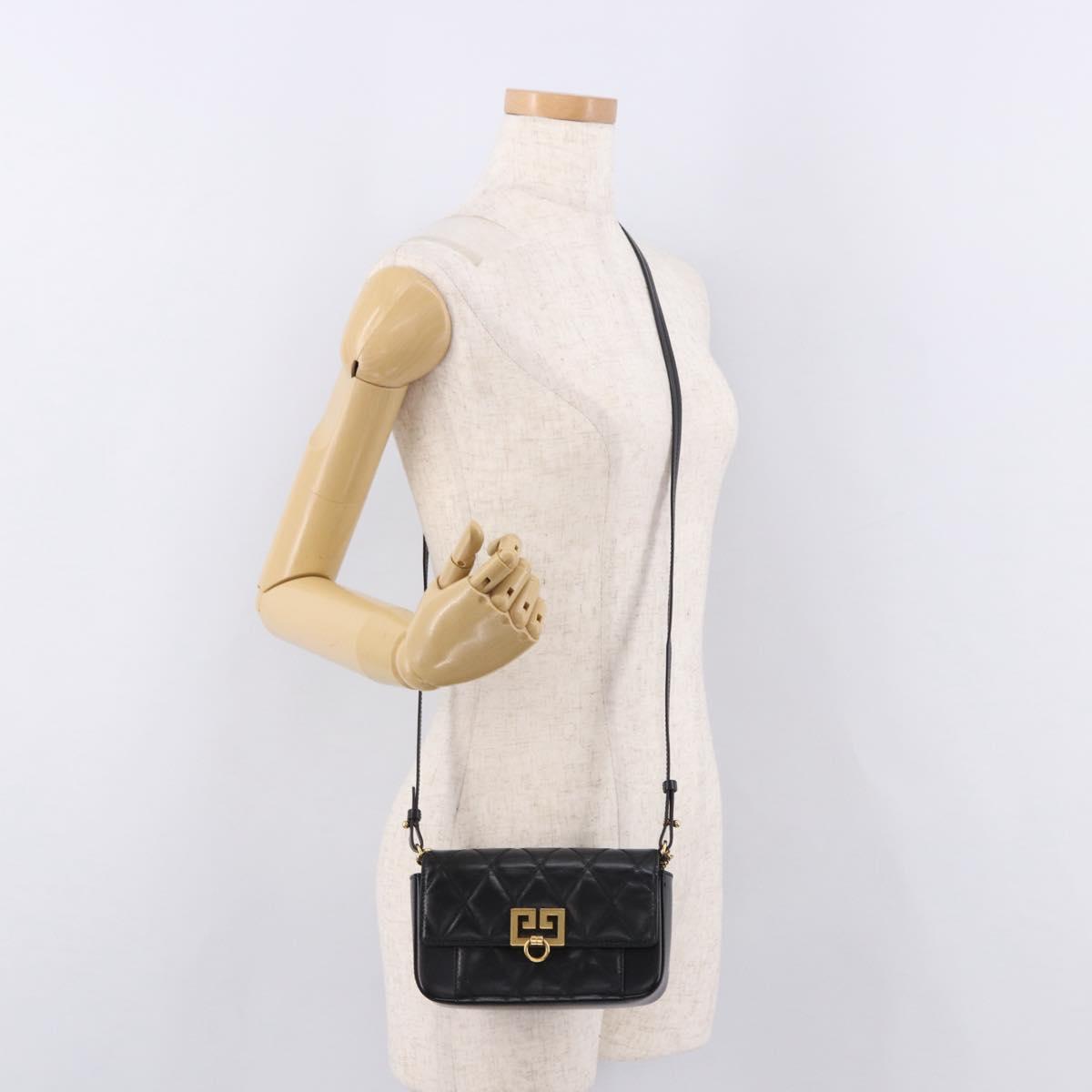 GIVENCHY Chain Shoulder Bag Leather Black Gold Auth SW2652M