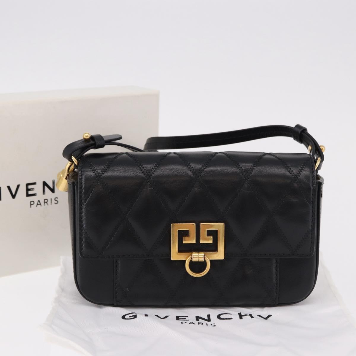 GIVENCHY Chain Shoulder Bag Leather Black Gold Auth SW2652M