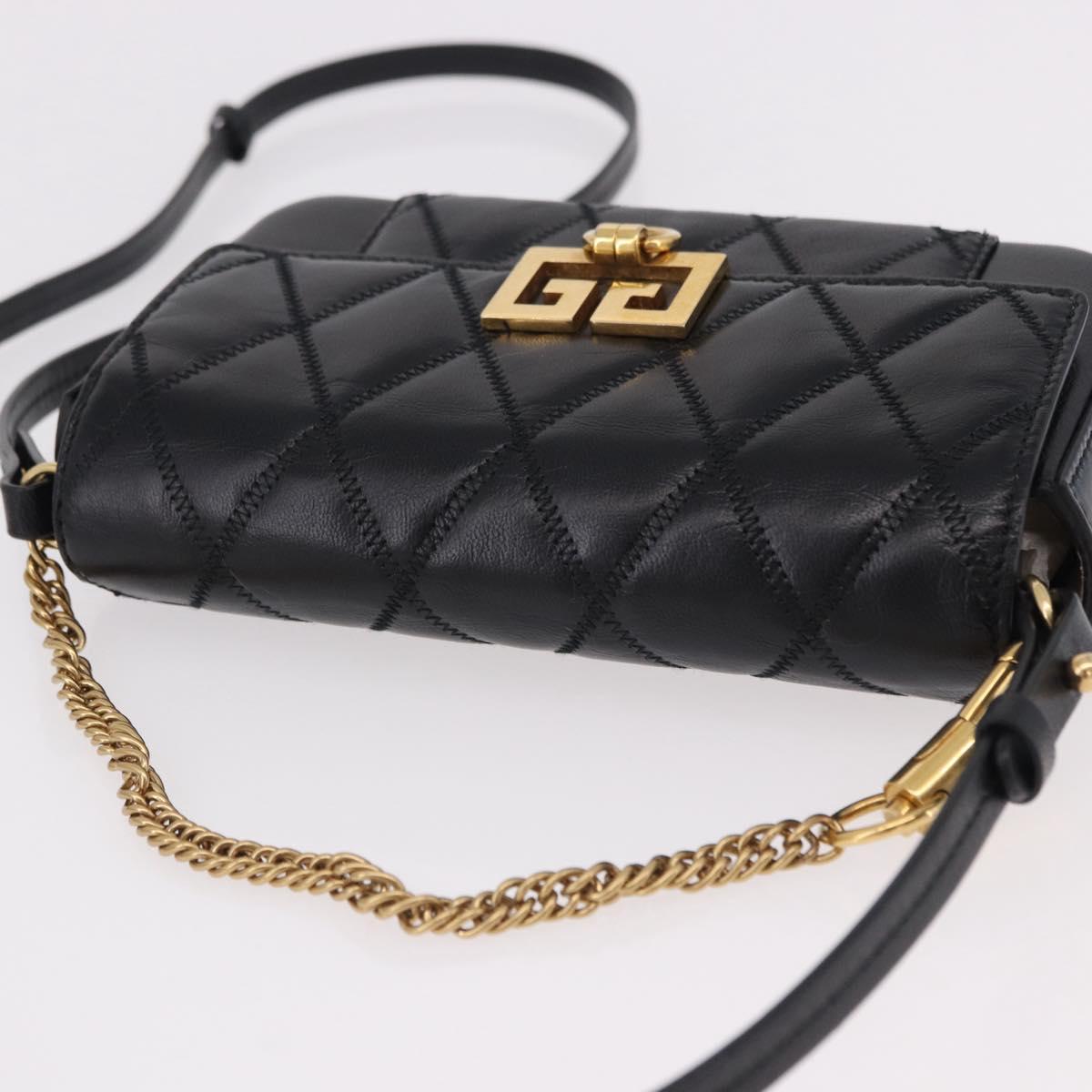 GIVENCHY Chain Shoulder Bag Leather Black Gold Auth SW2652M