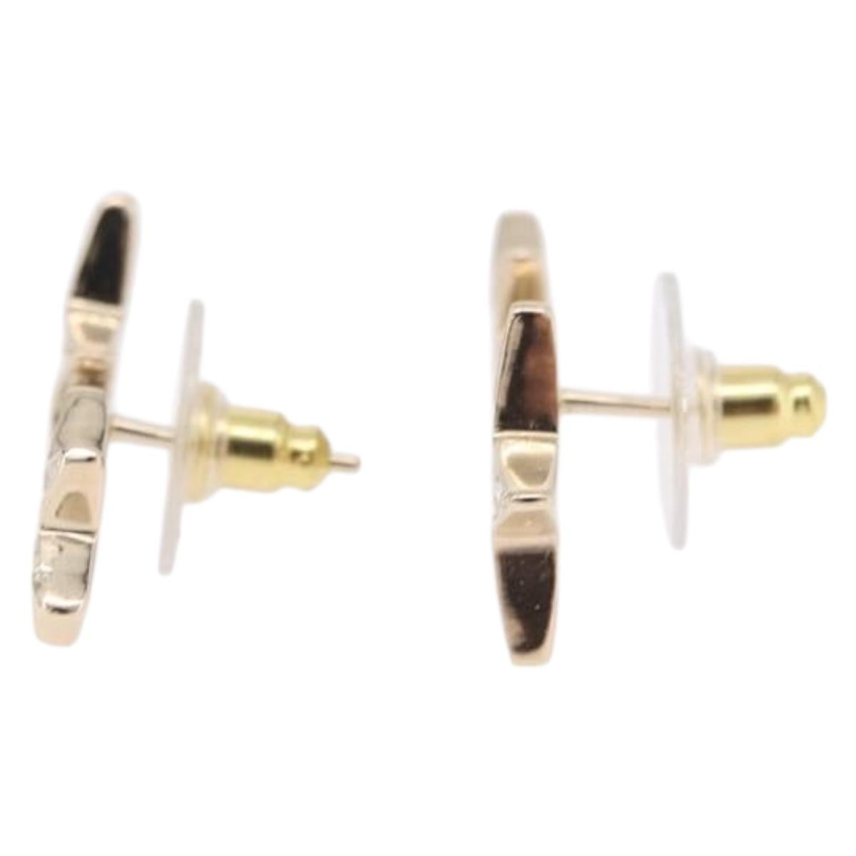 CHANEL Rhinestone COCO Mark Earring Metal Gold Tone CC Auth SW2653SM