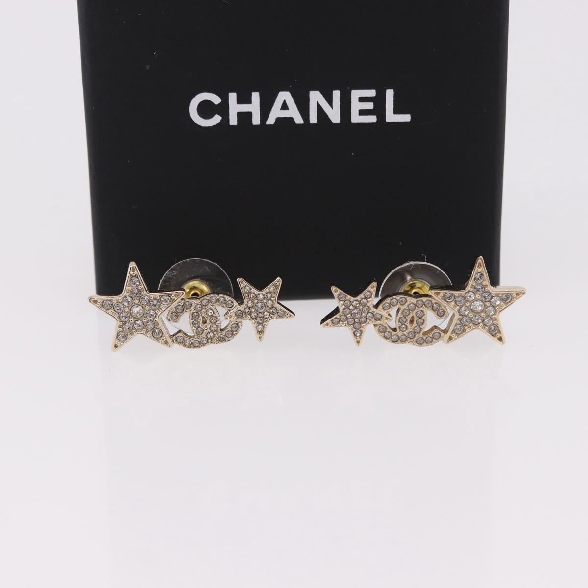 CHANEL Rhinestone COCO Mark Earring Metal Gold Tone CC Auth SW2653SM
