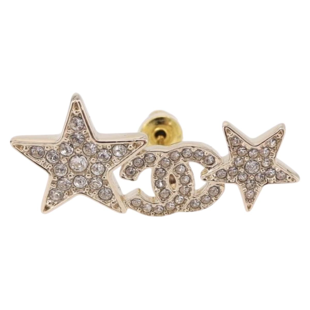 CHANEL Rhinestone COCO Mark Earring Metal Gold Tone CC Auth SW2653SM