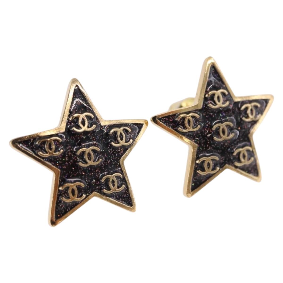 CHANEL Star Coco Mark Pierce Metal Gold Tone CC Auth SW2654SAM