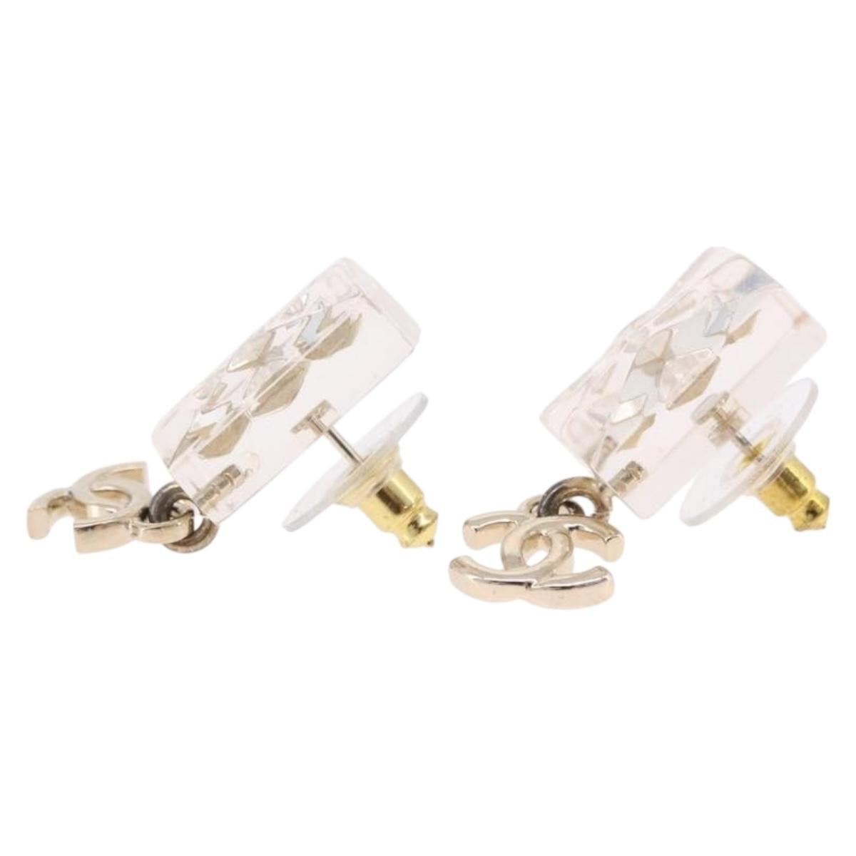 CHANEL Crystal COCO Mark Earring Metal Clear Silver CC Auth SW2655SAM