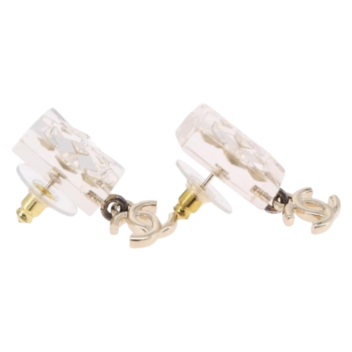 CHANEL Crystal COCO Mark Earring Metal Clear Silver CC Auth SW2655SAM