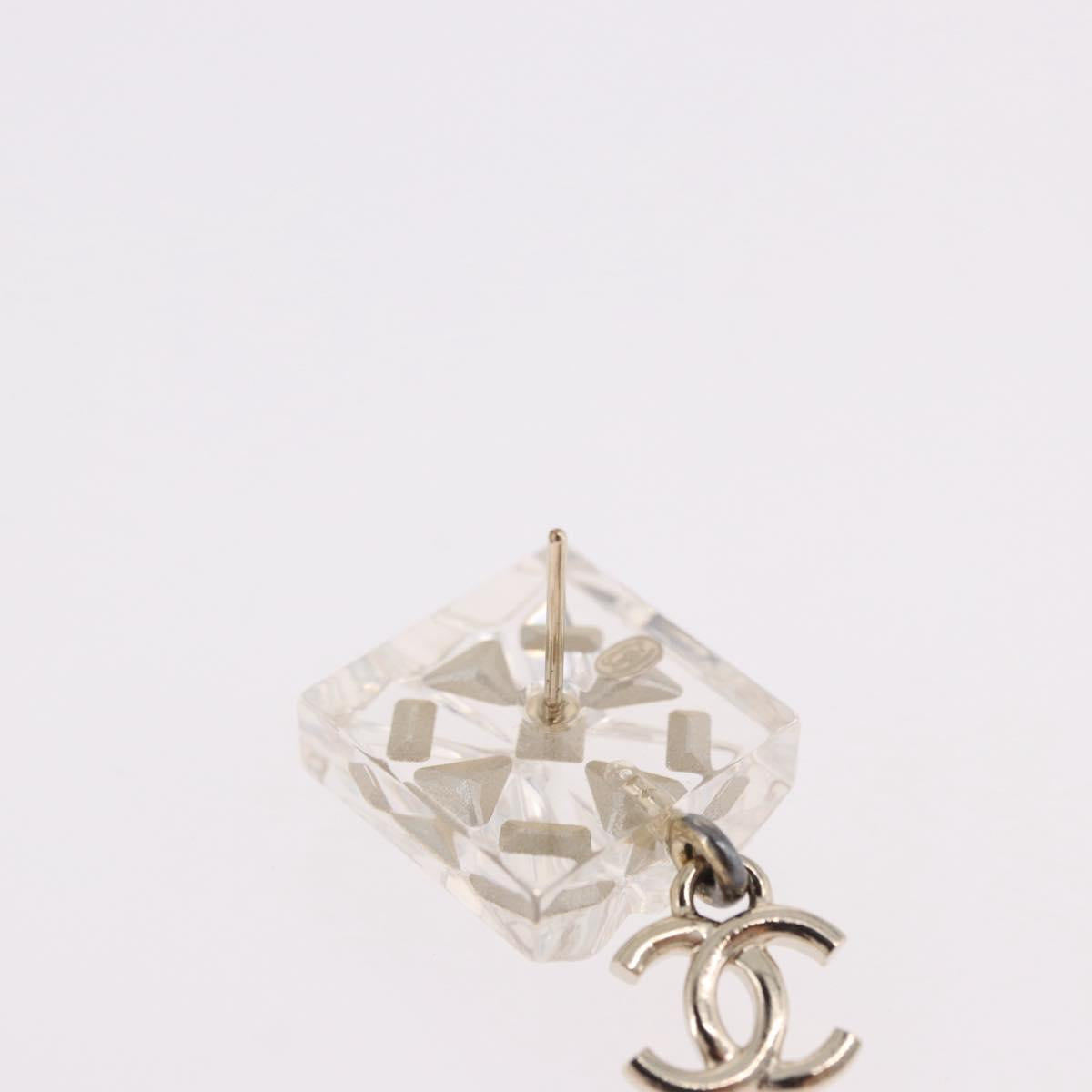 CHANEL Crystal COCO Mark Earring Metal Clear Silver CC Auth SW2655SAM