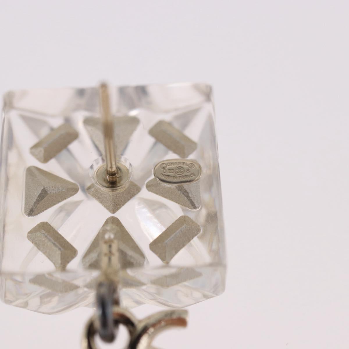 CHANEL Crystal COCO Mark Earring Metal Clear Silver CC Auth SW2655SAM