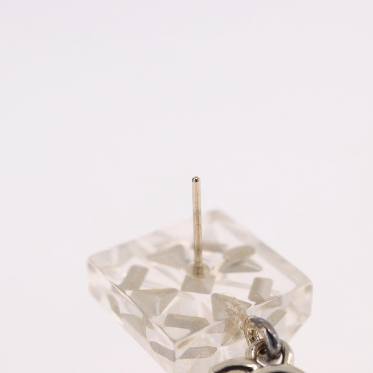 CHANEL Crystal COCO Mark Earring Metal Clear Silver CC Auth SW2655SAM