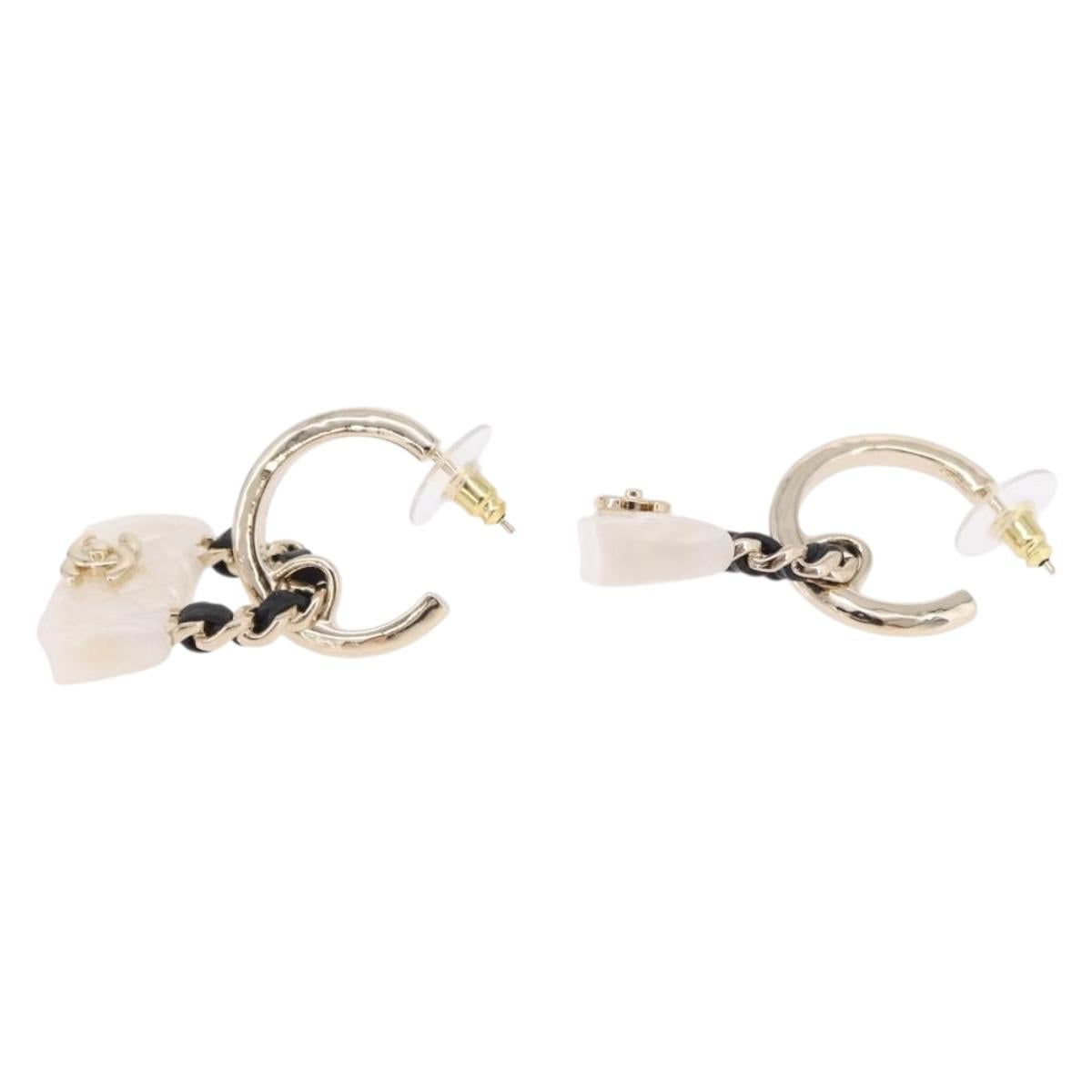 CHANEL Bag Motif COCO Mark Hoop Earring Metal White Gold CC Auth SW2656SM