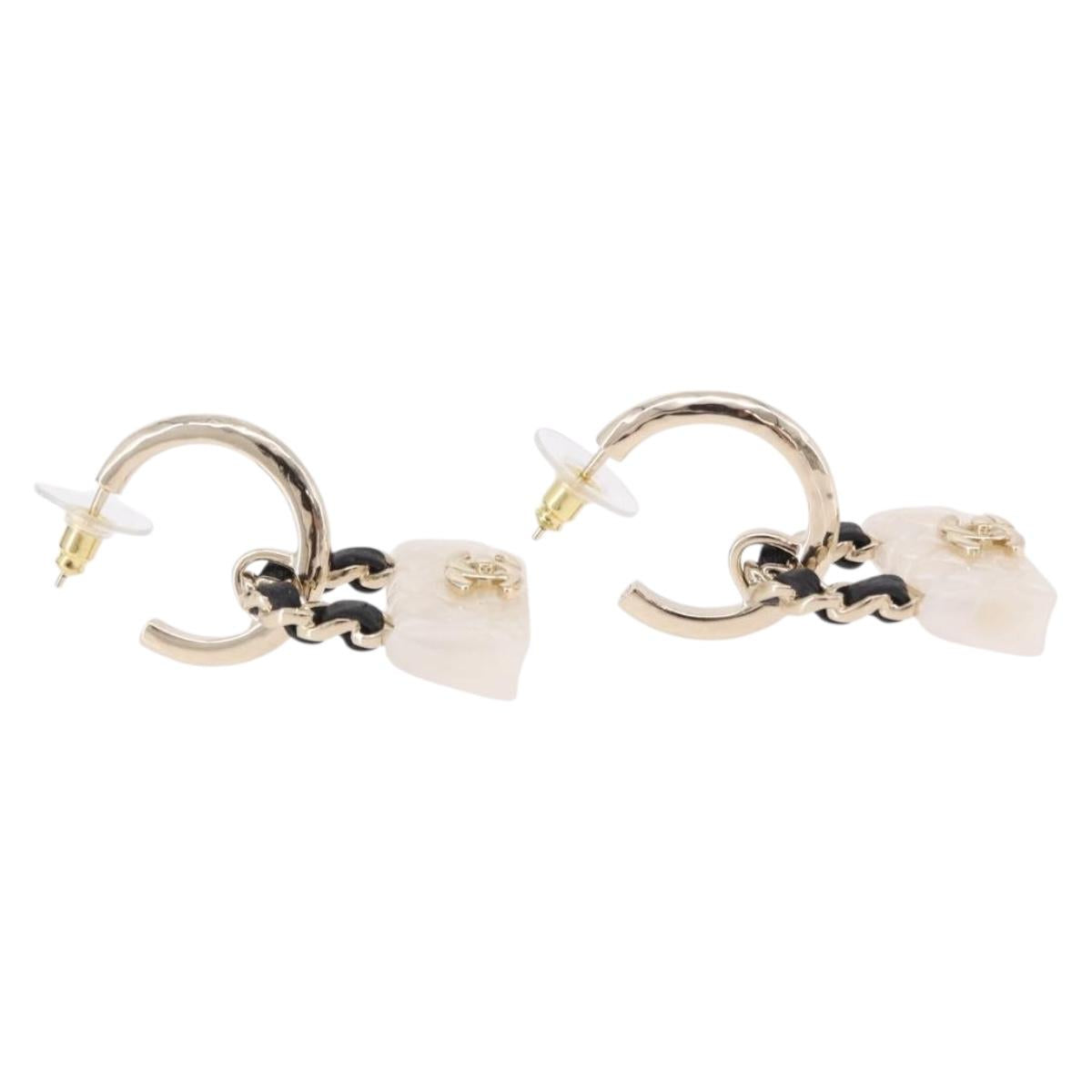 CHANEL Bag Motif COCO Mark Hoop Earring Metal White Gold CC Auth SW2656SM
