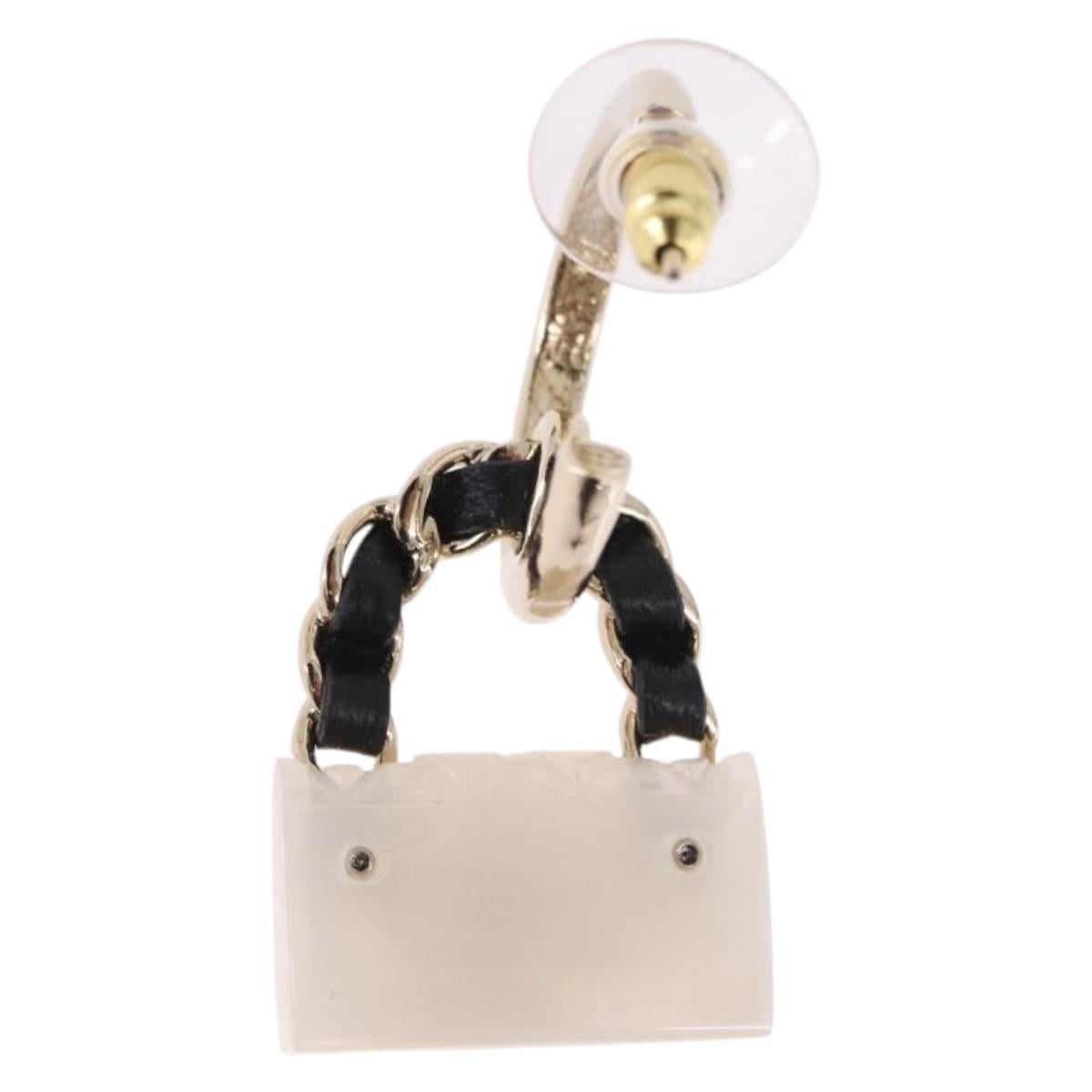CHANEL Bag Motif COCO Mark Hoop Earring Metal White Gold CC Auth SW2656SM