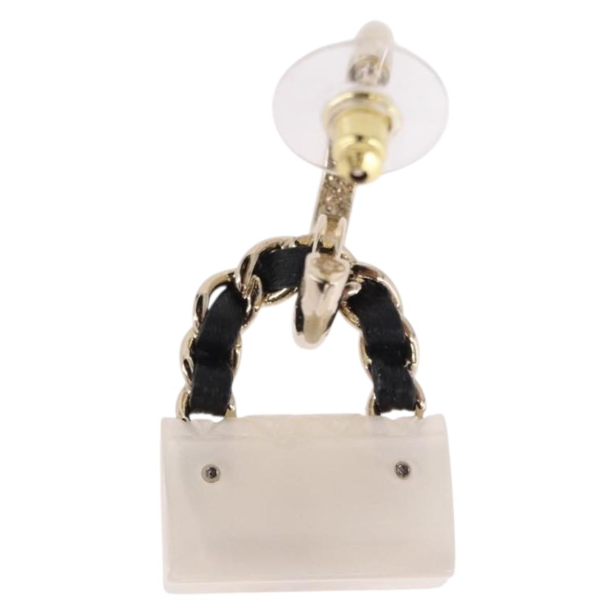 CHANEL Bag Motif COCO Mark Hoop Earring Metal White Gold CC Auth SW2656SM
