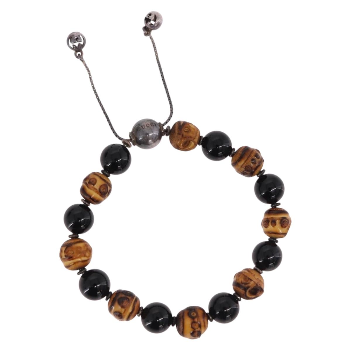 GUCCI Beads Bracelet Metal Multicolor Silver Auth SW2659M