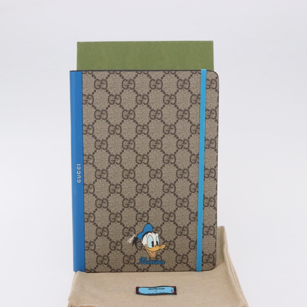 GUCCI GG Supreme Disney Donald Duck Note Book Leather Beige Blue Auth SW2661M