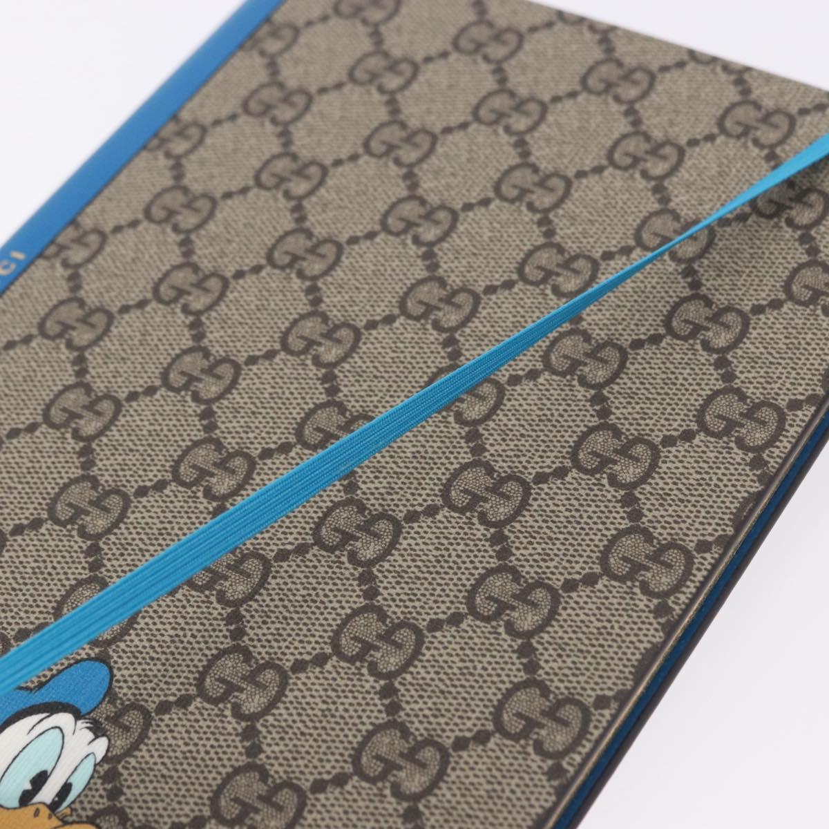GUCCI GG Supreme Disney Donald Duck Note Book Leather Beige Blue Auth SW2663M