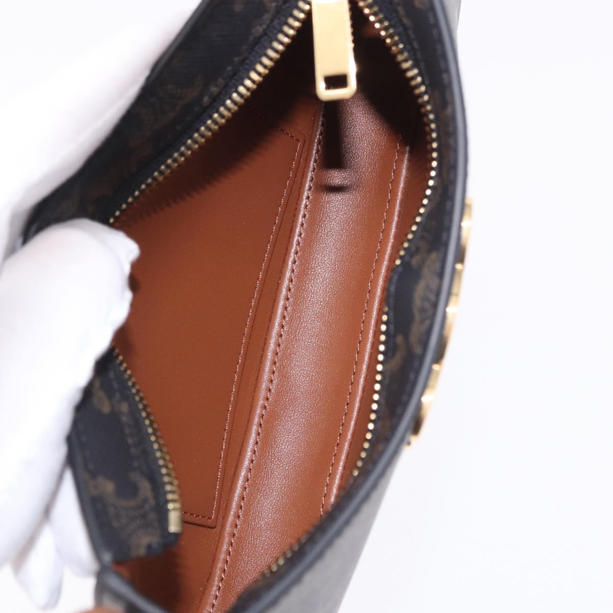 CELINE Triomphe Medium Tilley Bag Shoulder Bag PVC Black Auth SW2664SAM