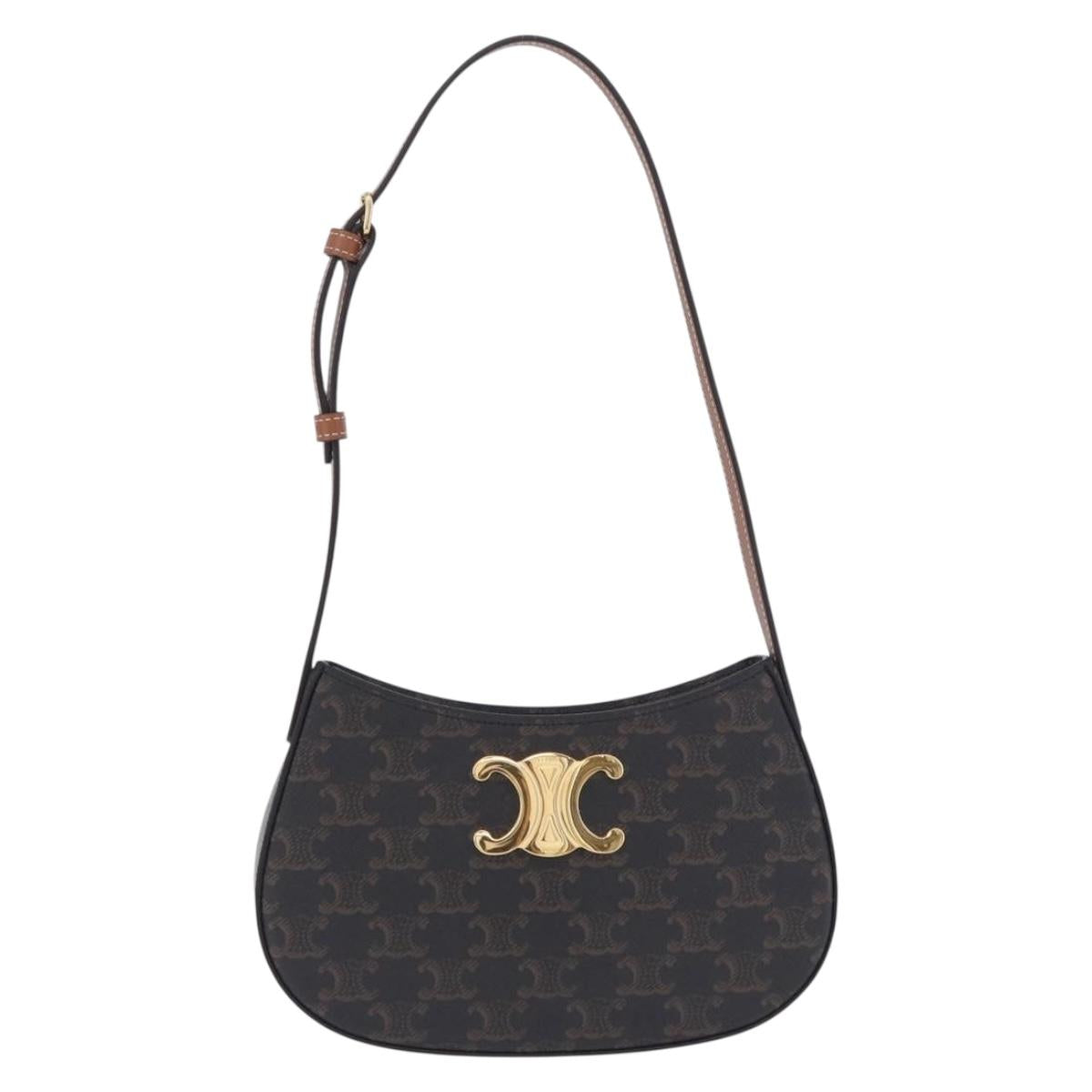 CELINE Triomphe Medium Tilley Bag Shoulder Bag PVC Black Auth SW2664SAM