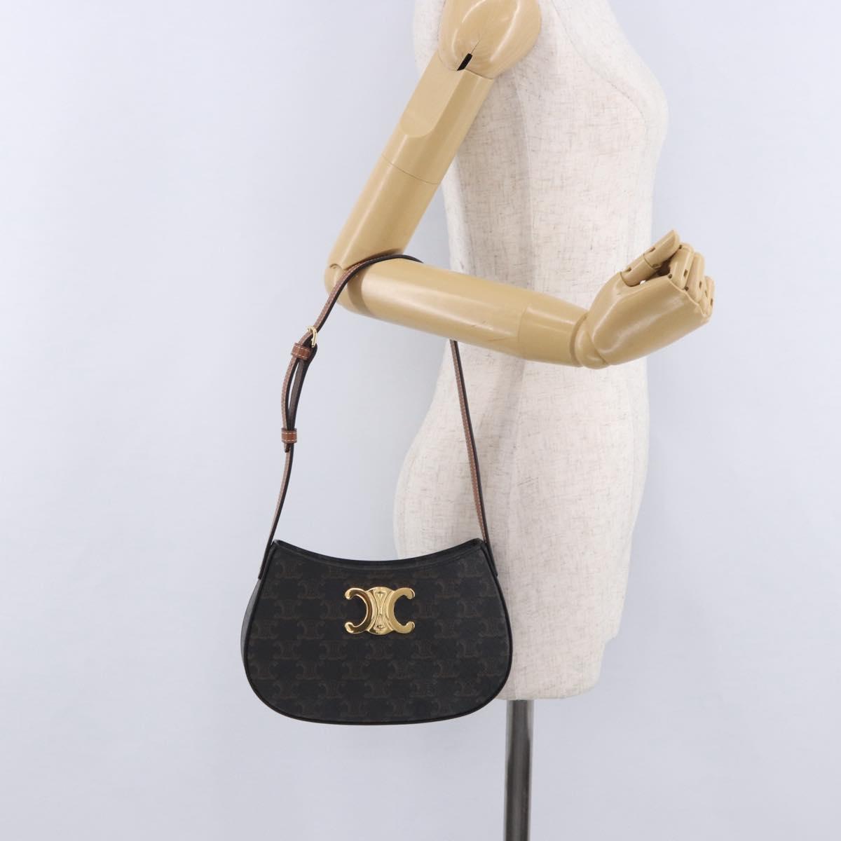 CELINE Triomphe Medium Tilley Bag Shoulder Bag PVC Black Auth SW2664SAM