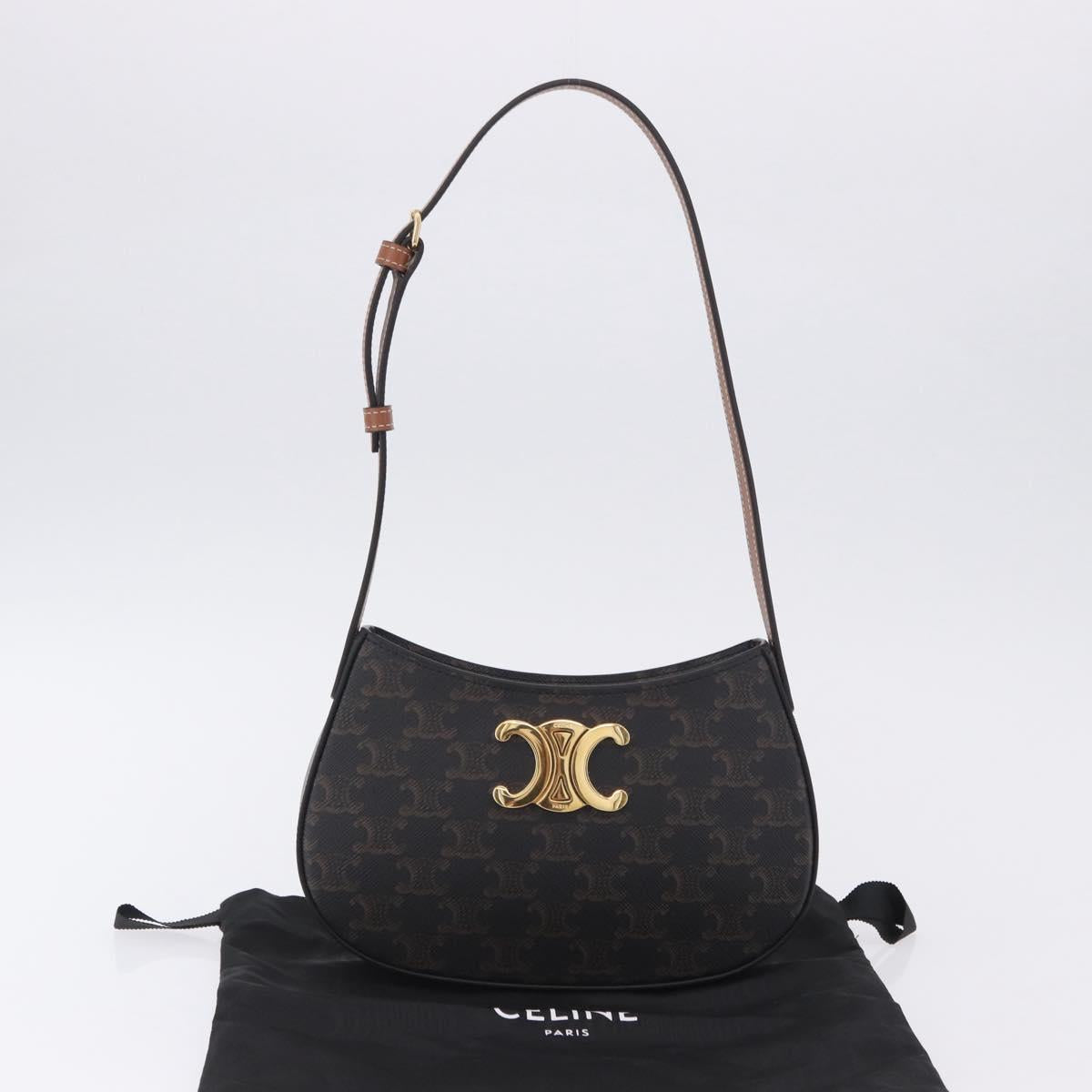 CELINE Triomphe Medium Tilley Bag Shoulder Bag PVC Black Auth SW2664SAM