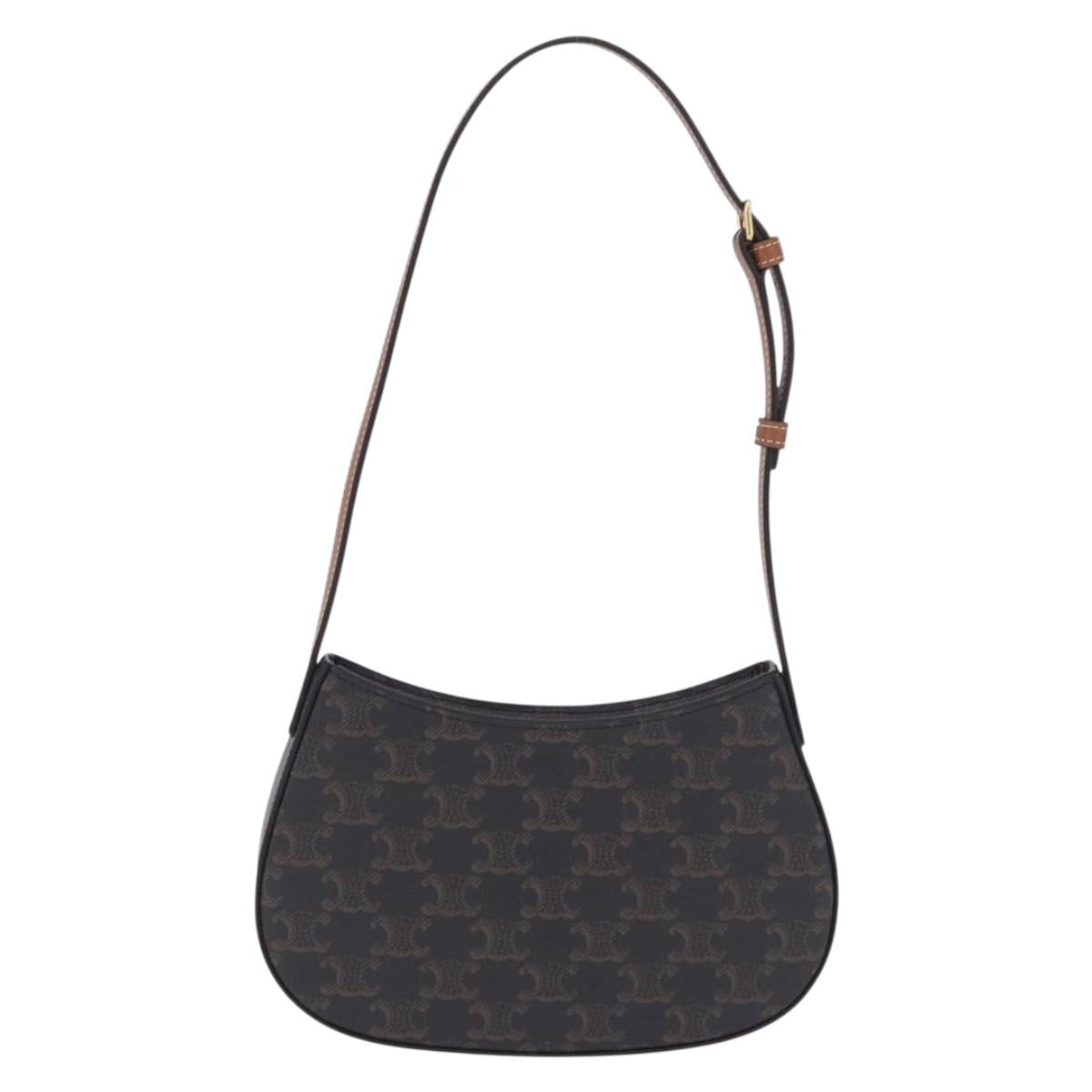 CELINE Triomphe Medium Tilley Bag Shoulder Bag PVC Black Auth SW2664SAM