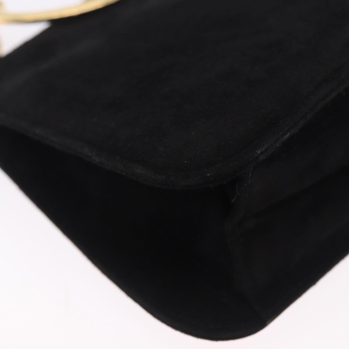 Salvatore Ferragamo Hand Bag Suede Black Gold Tone Auth SW2667V