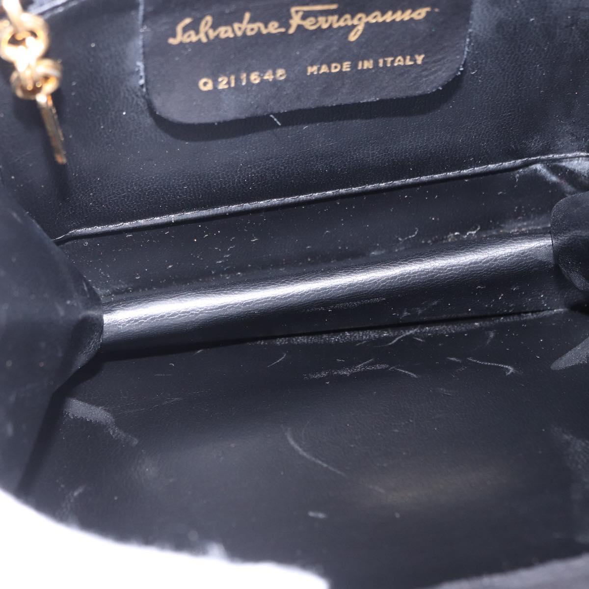 Salvatore Ferragamo Hand Bag Suede Black Gold Tone Auth SW2667V