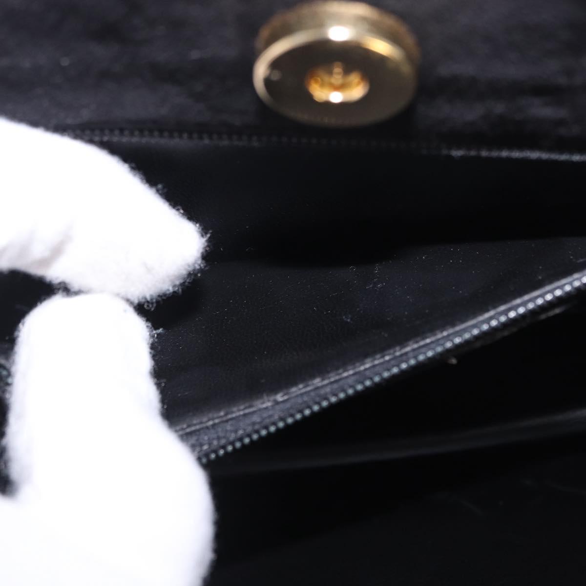 Salvatore Ferragamo Hand Bag Suede Black Gold Tone Auth SW2667V