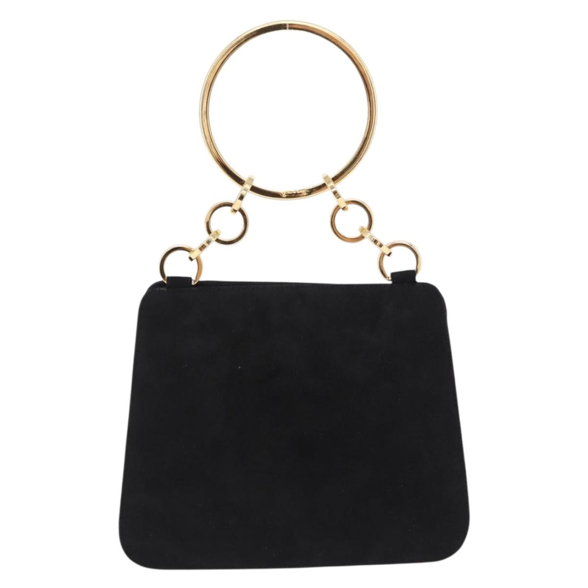 Salvatore Ferragamo Hand Bag Suede Black Gold Tone Auth SW2667V