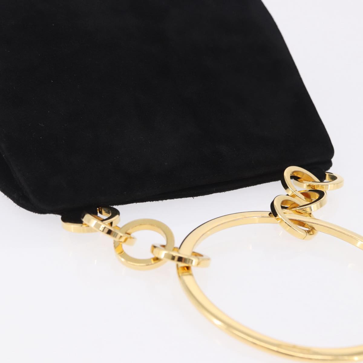 Salvatore Ferragamo Hand Bag Suede Black Gold Tone Auth SW2667V
