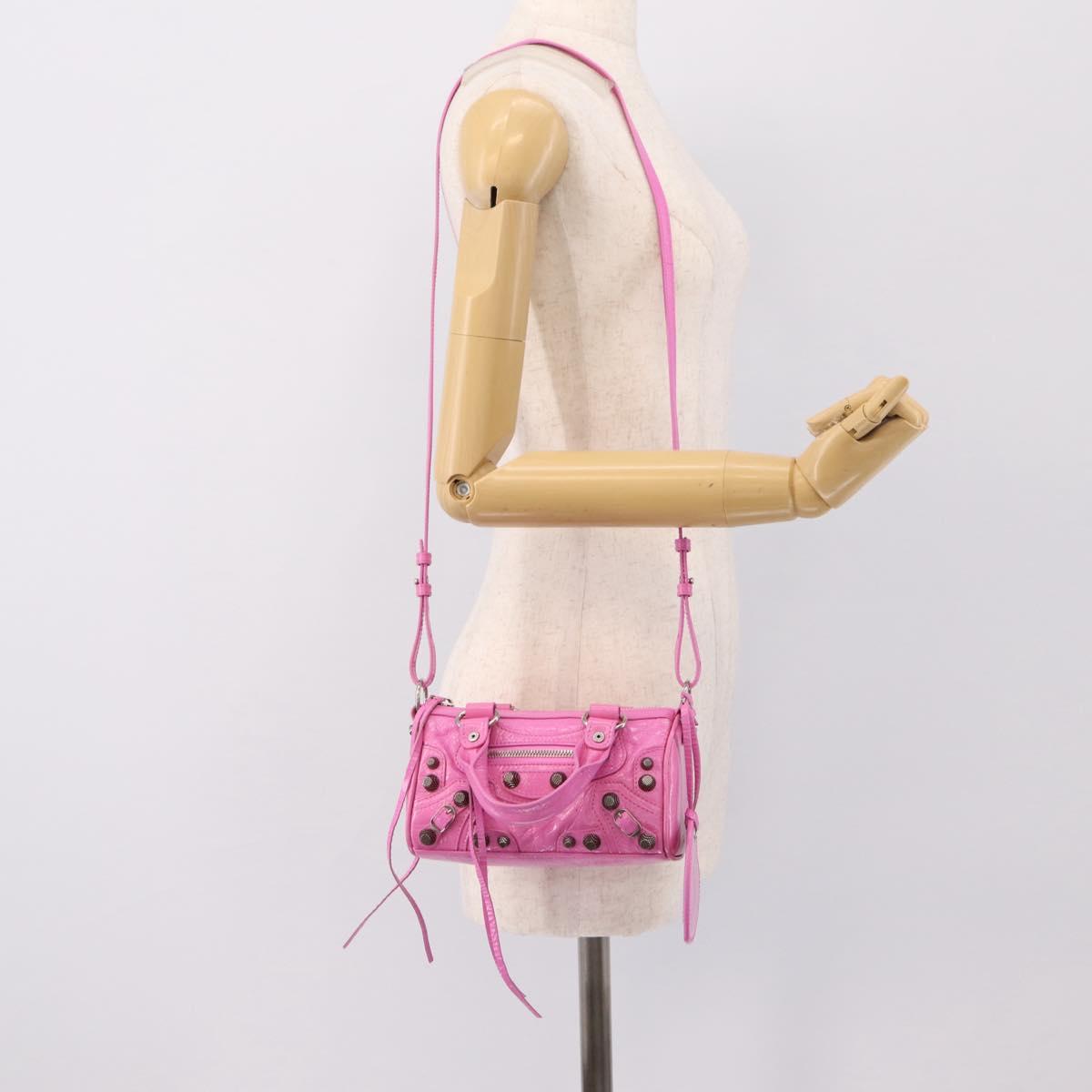 BALENCIAGA Le Cagole Nano Duffel Bag Leather 2way Pink 792599 Auth SW2670SAM