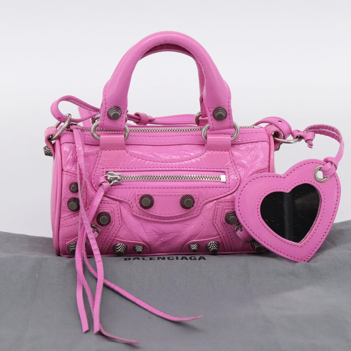 BALENCIAGA Le Cagole Nano Duffel Bag Leather 2way Pink 792599 Auth SW2670SAM