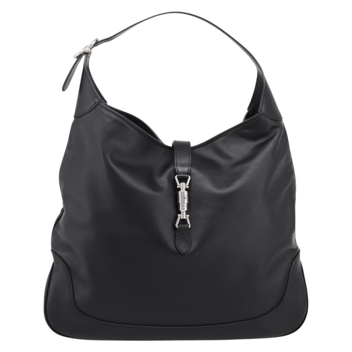 GUCCI Jackie Shoulder Bag Leather 2way Black Silver 764202 Auth SW2671SAM