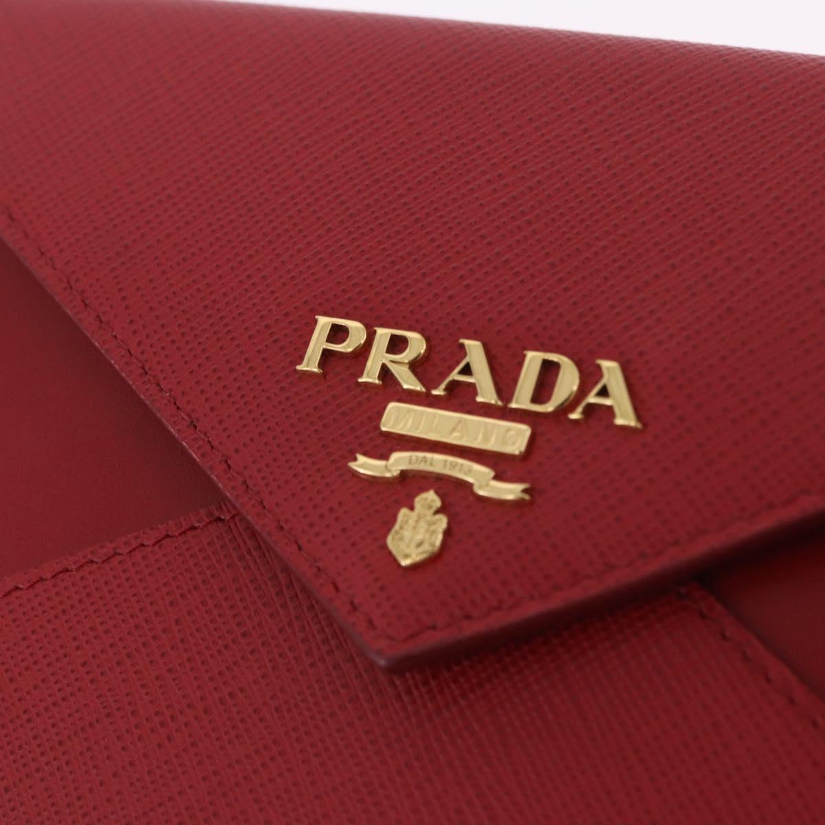 PRADA Chain Wallet Pouch Safifano Red Gold Tone Auth SW2674V