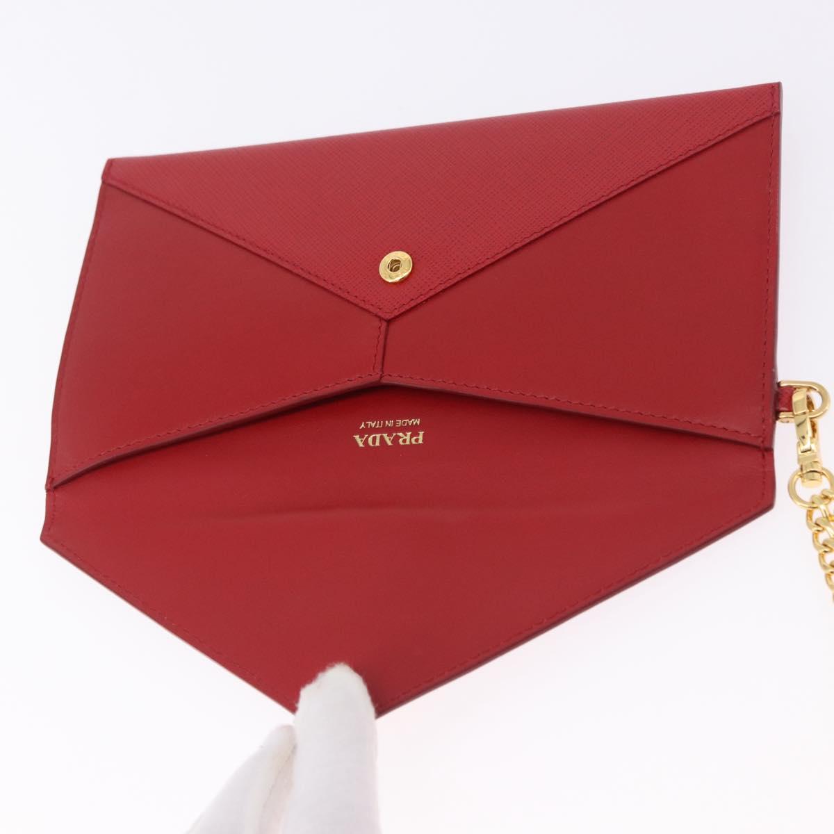 PRADA Chain Wallet Pouch Safifano Red Gold Tone Auth SW2674V