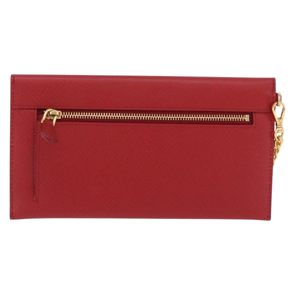 PRADA Chain Wallet Pouch Safifano Red Gold Tone Auth SW2674V