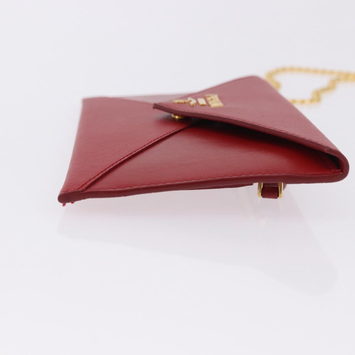 PRADA Chain Wallet Pouch Safifano Red Gold Tone Auth SW2674V