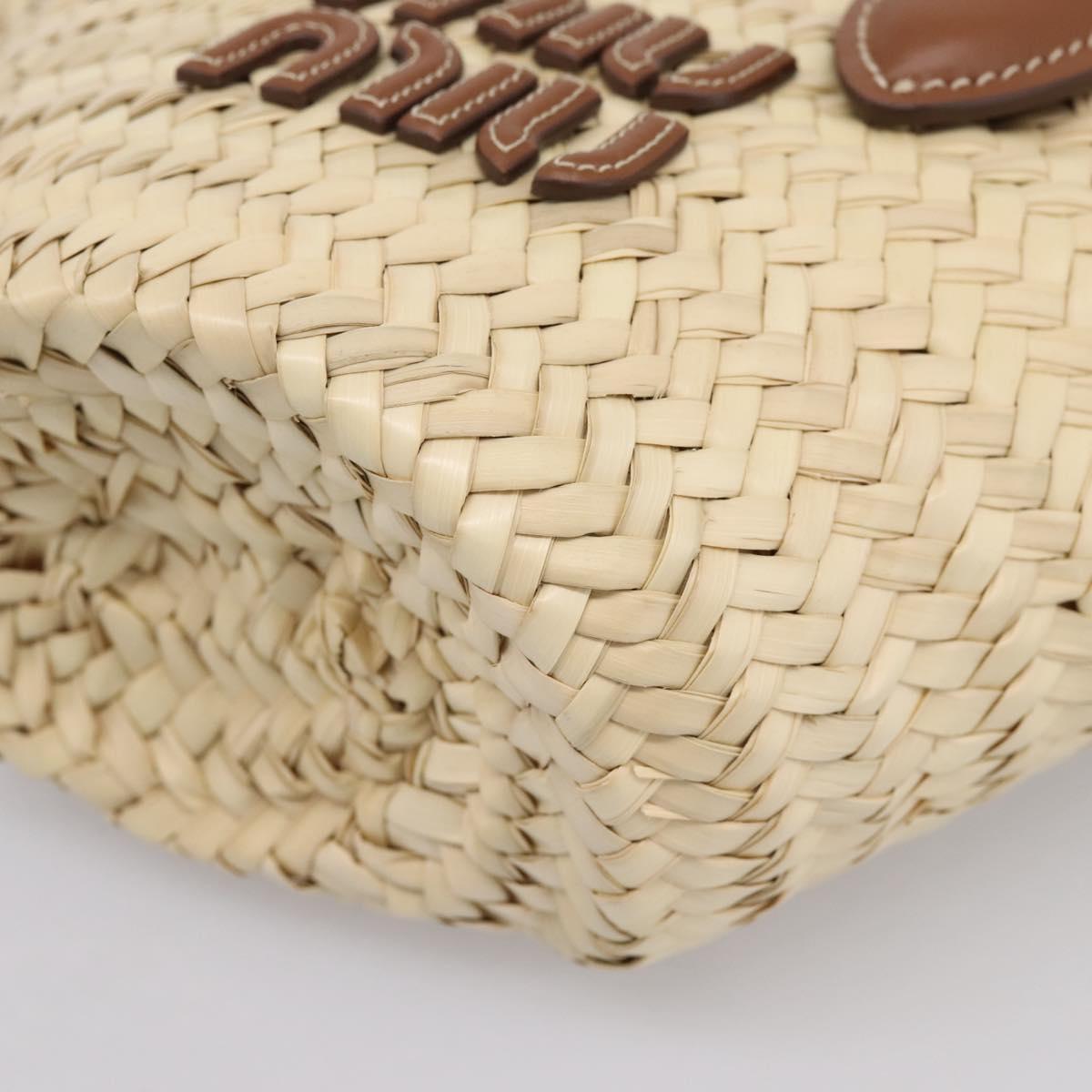 Miu Miu Woven Fabric Hand Bag Raffia 2way Beige Gold Auth SW2677SAM
