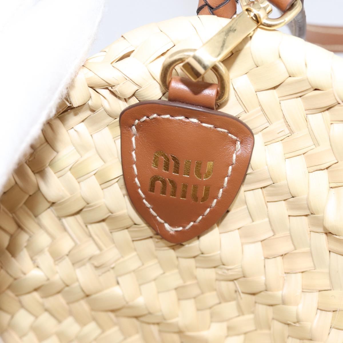 Miu Miu Woven Fabric Hand Bag Raffia 2way Beige Gold Auth SW2677SAM