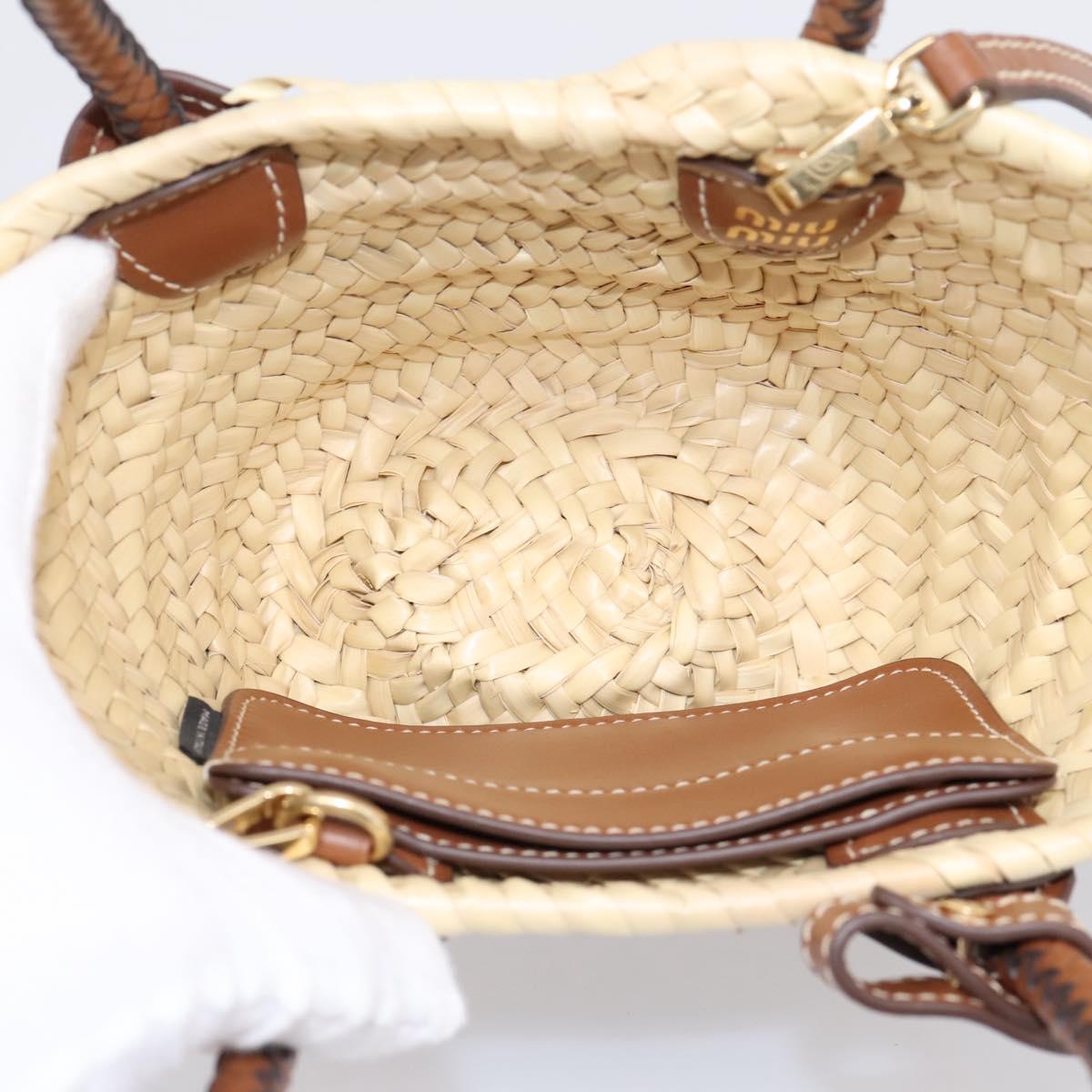 Miu Miu Woven Fabric Hand Bag Raffia 2way Beige Gold Auth SW2677SAM