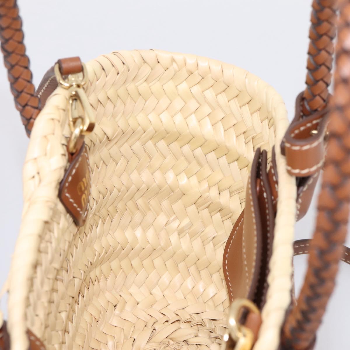 Miu Miu Woven Fabric Hand Bag Raffia 2way Beige Gold Auth SW2677SAM