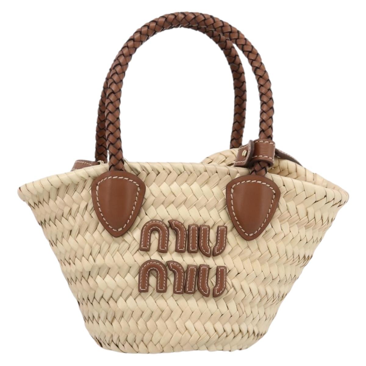 Miu Miu Woven Fabric Hand Bag Raffia 2way Beige Gold Auth SW2677SAM