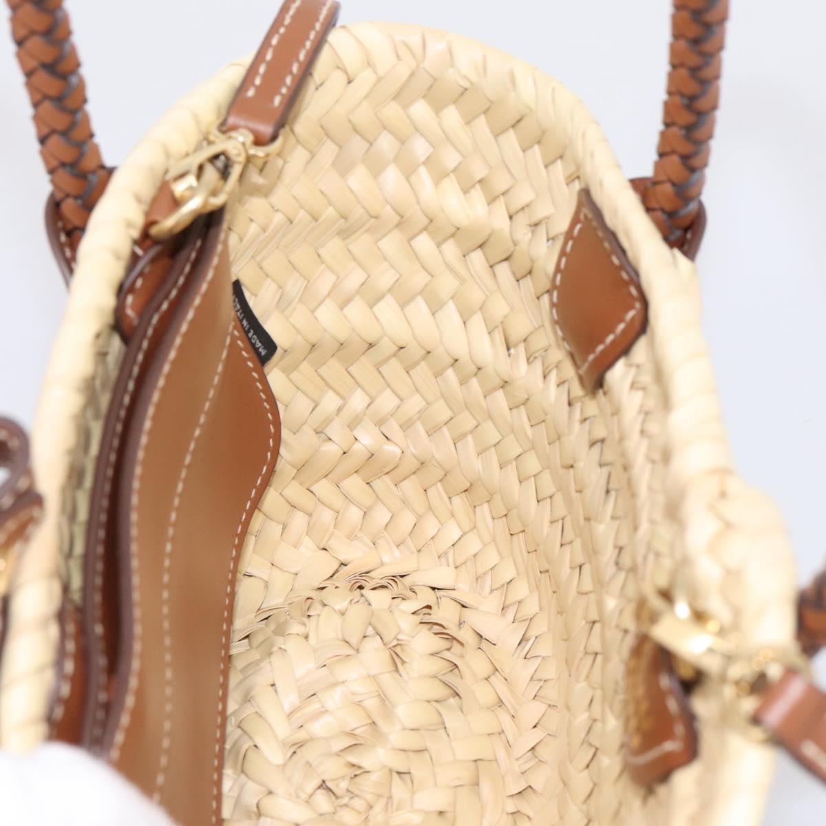 Miu Miu Woven Fabric Hand Bag Raffia 2way Beige Gold Auth SW2677SAM