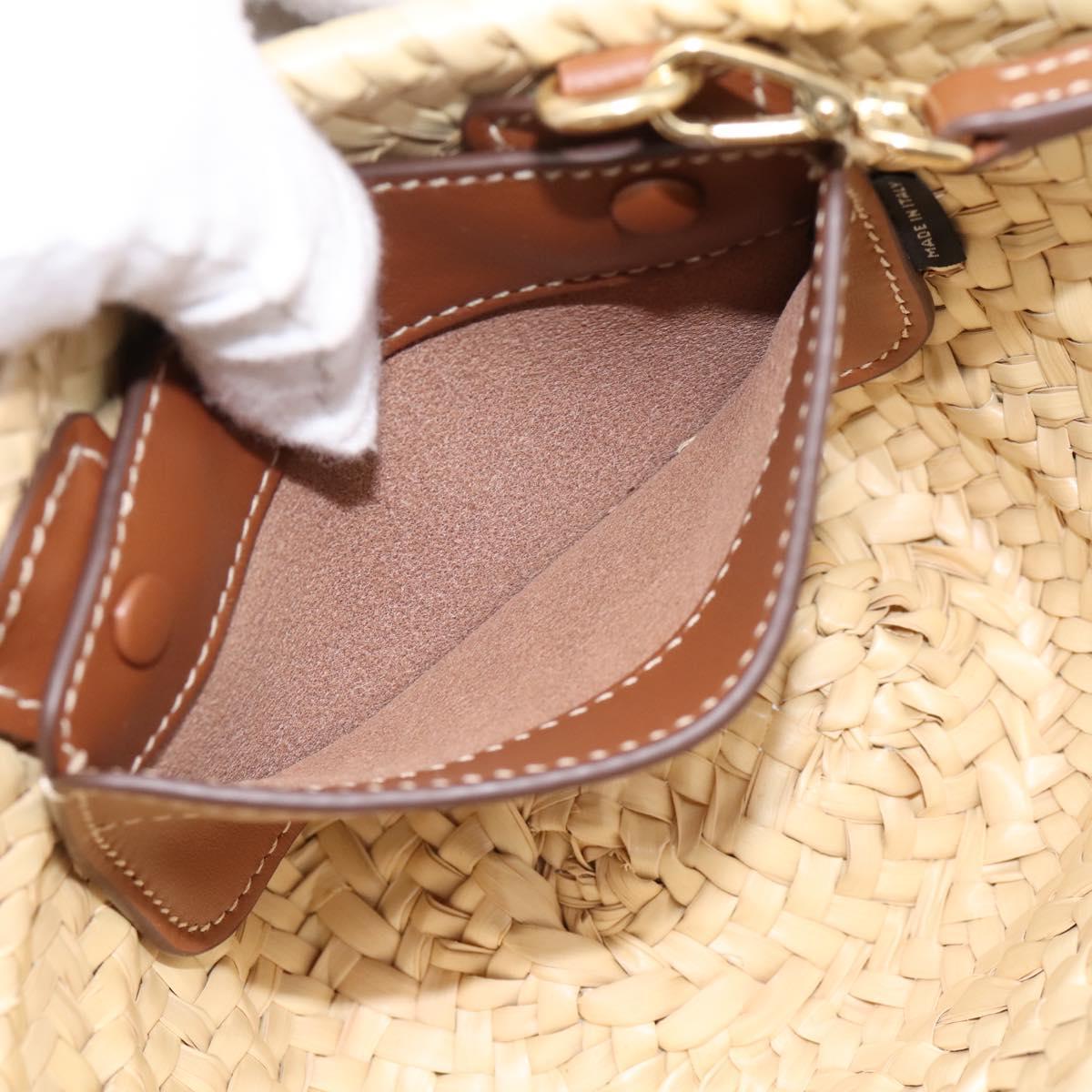 Miu Miu Woven Fabric Hand Bag Raffia 2way Beige Gold Auth SW2677SAM