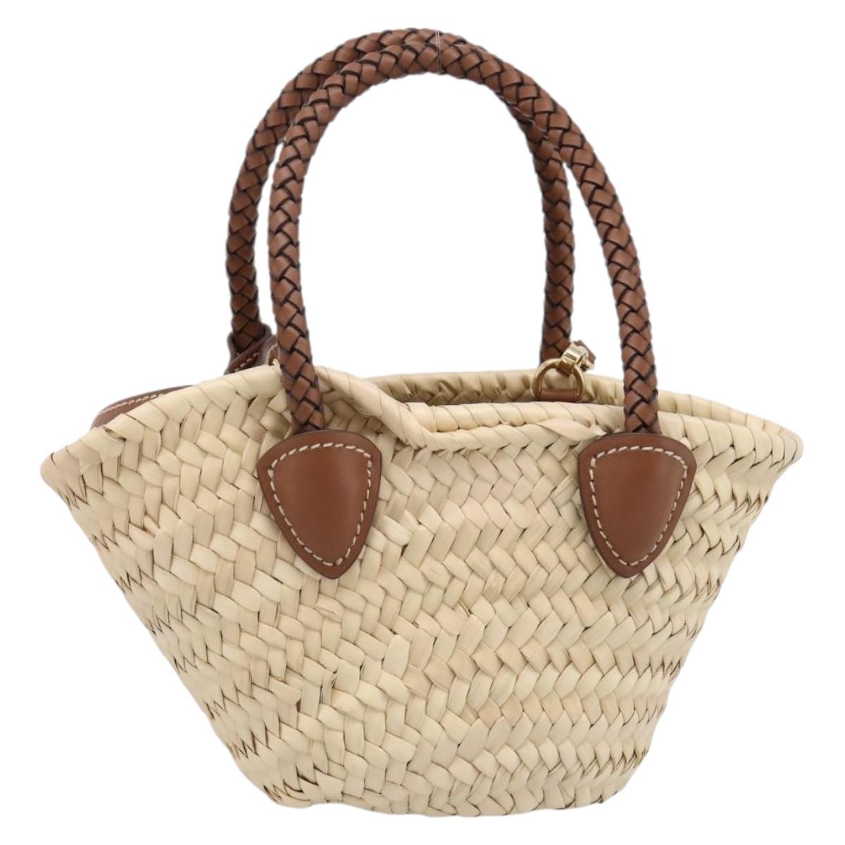 Miu Miu Woven Fabric Hand Bag Raffia 2way Beige Gold Auth SW2677SAM