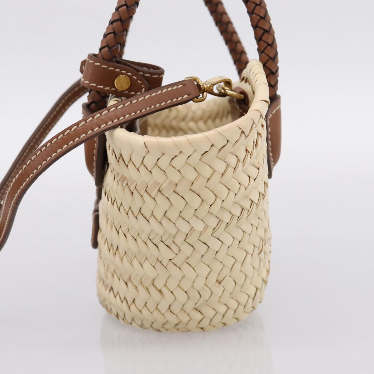 Miu Miu Woven Fabric Hand Bag Raffia 2way Beige Gold Auth SW2677SAM